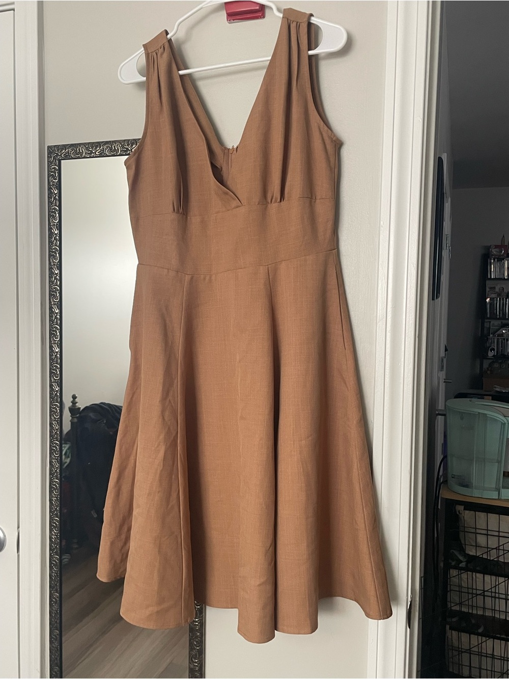 Sleeveless Midi A-Line Dress in Camel Brown